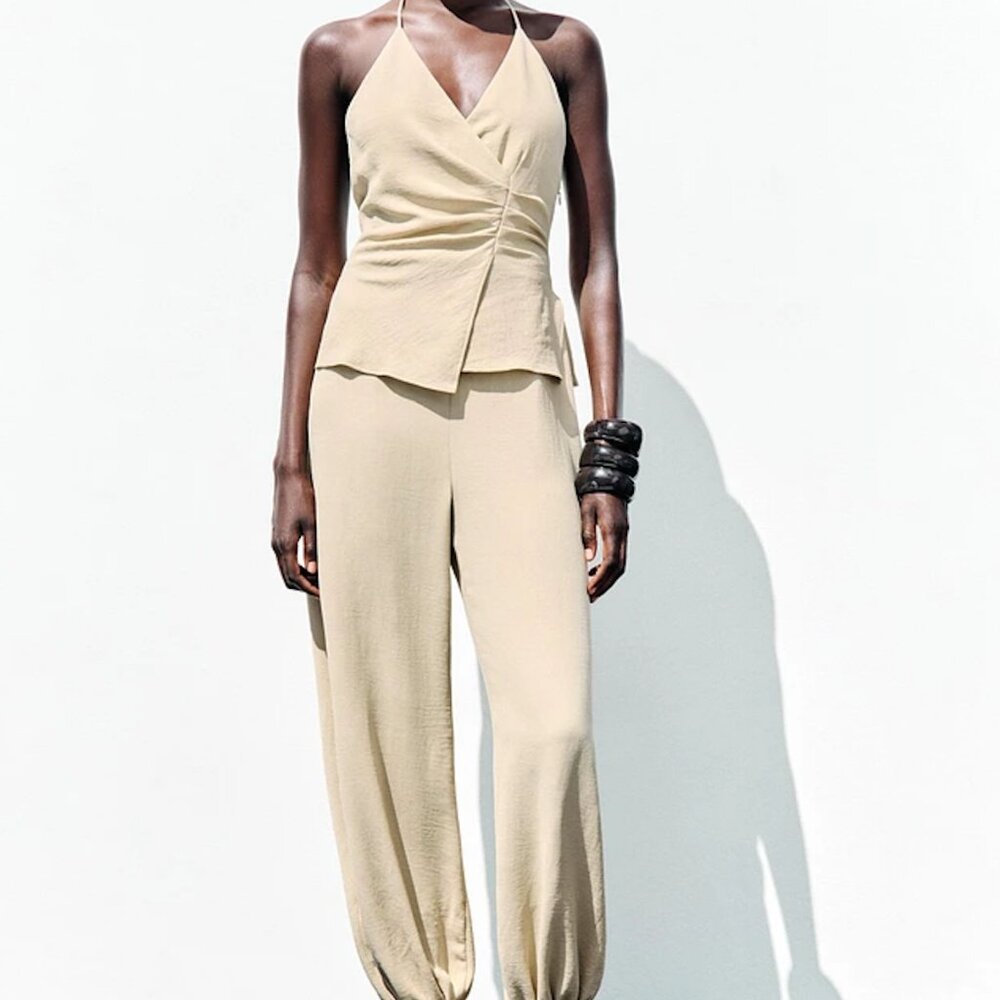 NWOT ZARA HALTER TWO-PIECE EFFECT LONG JUMPSUIT